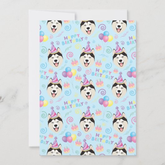 Siberian Husky Birthday Party Invitation Blue 招待状 (裏面)