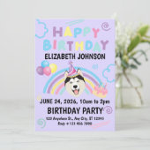 Siberian Husky Birthday Party Invitation Purple 招待状 (スタンド正面)