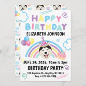 Siberian Husky Birthday Party Invitation White 招待状 (正面/裏面)