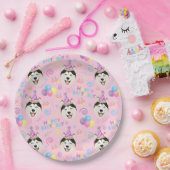 Siberian Husky Birthday Party Paper Plates Pink ペーパープレート (パーティー)