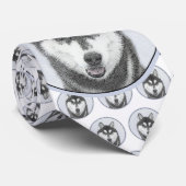 Siberian Husky (Black and White) Painting Dog Art ネクタイ (ロール)