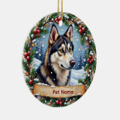 Siberian Husky Christmas セラミックオーナメント (右)