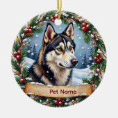 Siberian Husky Christmas セラミックオーナメント (正面)