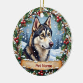 Siberian Husky Christmas セラミックオーナメント (左)