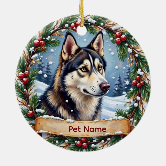 Siberian Husky Christmas セラミックオーナメント (裏面)