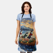 Siberian Husky Christmas Boat Holiday エプロン (着用した状態)