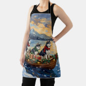 Siberian Husky Christmas Boat Holiday エプロン (インサイチュ)