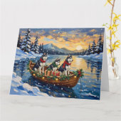 Siberian Husky Christmas Boat Holiday カード (黄色い花)