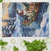 Siberian Husky Christmas Boat Holiday キッチンタオル (折り畳み)