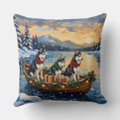 Siberian Husky Christmas Boat Holiday クッション (裏面)