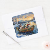 Siberian Husky Christmas Boat Holiday スクエアシール (封筒)