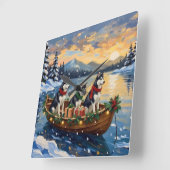 Siberian Husky Christmas Boat Holiday スクエア壁時計 (傾斜)