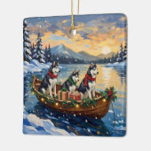 Siberian Husky Christmas Boat Holiday セラミックオーナメント (左)