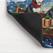 Siberian Husky Christmas Boat Holiday マウスパッド (コーナー)