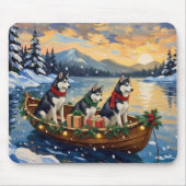Siberian Husky Christmas Boat Holiday マウスパッド (正面)