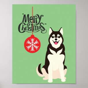 Siberian Husky Christmas Holiday ポスター
