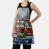 Siberian Husky Christmas Red Truck Holiday エプロン (インサイチュ)