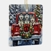 Siberian Husky Christmas Red Truck Holiday セラミックオーナメント (右)