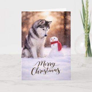 Siberian Husky Christmas Snowman シーズンカード