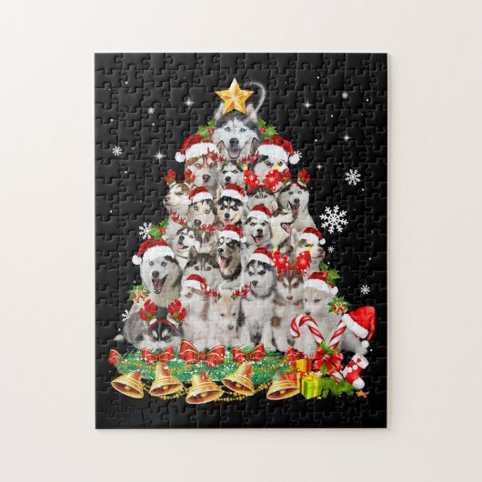 Siberian husky christmas tree lights | dog xmas ジグソーパズル (縦)