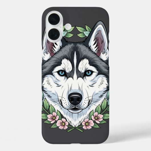 Siberian Husky Dog And Mountain Laurel Flowers Case-Mate iPhoneケース (裏面)
