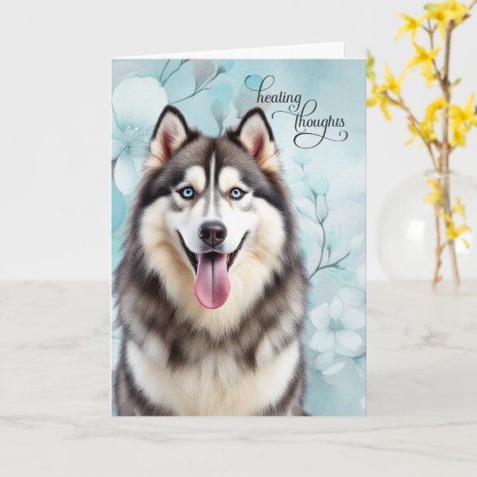 Siberian Husky Dog Botanical Blooms Get Well カード (黄色い花)
