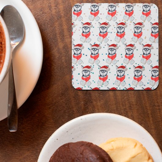 Siberian Husky Dog Breed Christmas Stars スクエアペーパーコースター