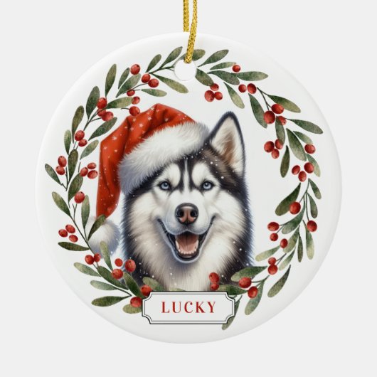 Siberian Husky Dog Ceramic Circle Ornament セラミックオーナメント (正面)