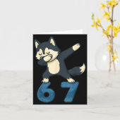 Siberian Husky Dog Dabbing 67 Meme Six Seven Funny カード (黄色い花)