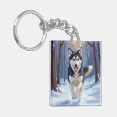 Siberian Husky | Dog Painting Winter キーホルダー (正面左)
