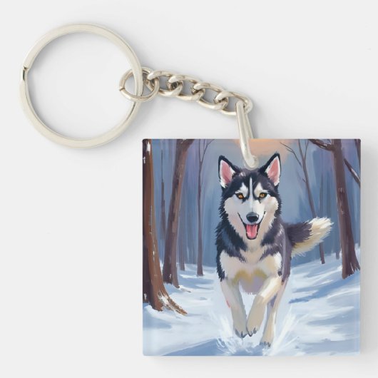 Siberian Husky | Dog Painting Winter キーホルダー (正面)