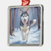 Siberian Husky | Dog Painting Winter メタルオーナメント (左)