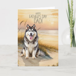 Siberian Husky Dog Sunset Beach Father's Day シーズンカード