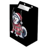 Siberian Husky Dog Ugly Sweater Santa Hat Xmas ミディアムペーパーバッグ (裏面アングル)