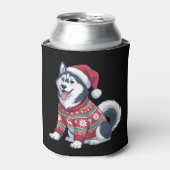 Siberian Husky Dog Ugly Sweater Santa Hat Xmas 缶クーラー (缶正面)