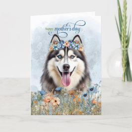 Siberian Husky Dog Wildflowers Mother's Day シーズンカード
