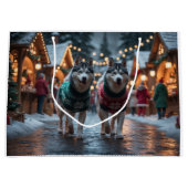 Siberian Husky Dogs Christmas Snow Holiday  ラージペーパーバッグ (正面)
