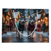 Siberian Husky Dogs Christmas Snow Holiday  ラージペーパーバッグ (裏面)