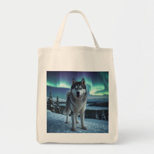 Siberian Husky Elegant Grocery Tote Bag トートバッグ (正面)