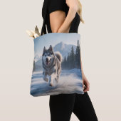 Siberian Husky Elegant Shoulder Tote Bag トートバッグ (クローズアップ)