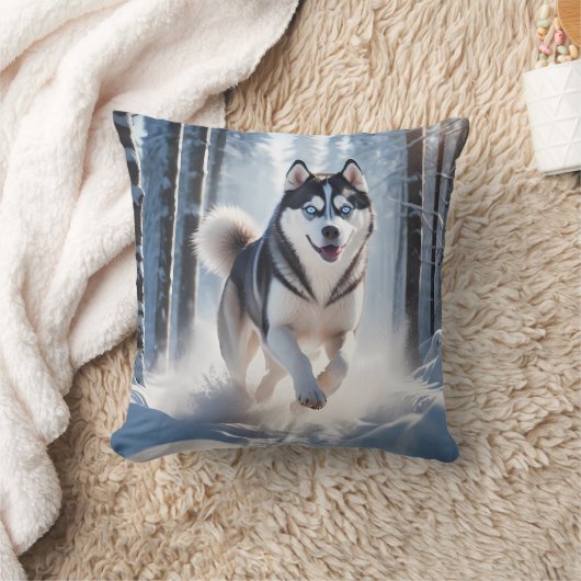 Siberian Husky Elegant Throw Pillow クッション (ブランケット)