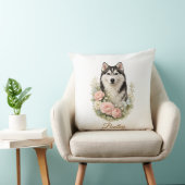 Siberian Husky Floral Portrait クッション (椅子)