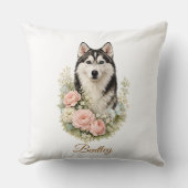 Siberian Husky Floral Portrait クッション (正面)