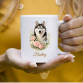 Siberian Husky Floral Portrait コーヒーマグカップ