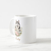 Siberian Husky Floral Portrait コーヒーマグカップ (正面左)