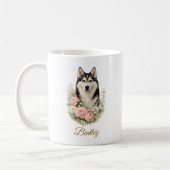 Siberian Husky Floral Portrait コーヒーマグカップ (左)