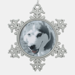 Siberian Husky Huskybild Huskykopf スノーフレークピューターオーナメント