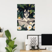 Siberian Husky In Bathtub Poster, Funny Dog ポスター (ホームオフィス)