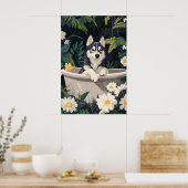 Siberian Husky In Bathtub Poster, Funny Dog ポスター (キッチン)