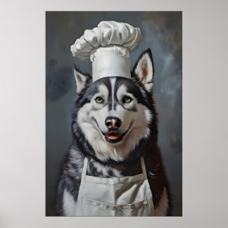 Siberian Husky In Chefs Hat Poster, Pet Poster ポスター